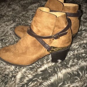 Tan booties with small chunky heel